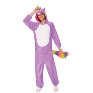Unicorn Onesie Halloween Costume Adult Hooded Jumpsuit with Tail and Horn - Purple, Large-Extra Large