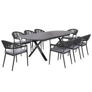 FurnitureOkay Nice-Malta 9-Piece Sintered Stone Outdoor Extendable Dining Setting - Charcoal