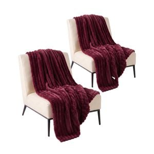 SOGA 2 Pack Burgundy Flannel Polyester Throw Blanket 150x200cm