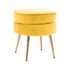 La Bella Yellow Round Ottoman Foot Stool Velvet Fabric Metal Leg