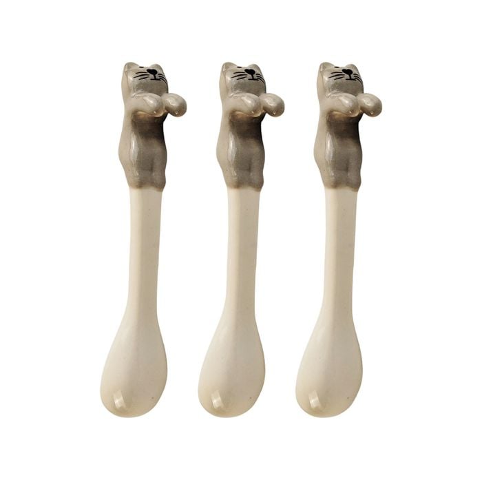 3pk Urban 12cm Novelty Cat Ceramic Hanging Spoon For Mug