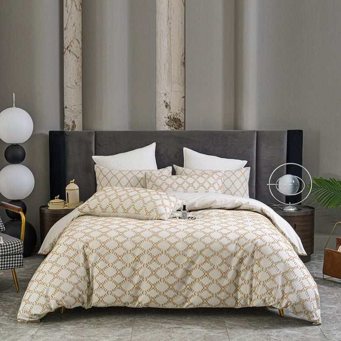 CottonMore 100% Cotton Cut Flower Craft Yellow Patchwork Quilt Doona Duvet Cover Set - Queen