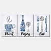 3 Set of Drink Eat Enjoy Vector Art Print 100% Australian Made 3 x 40x50cm (Stretched Canvas)