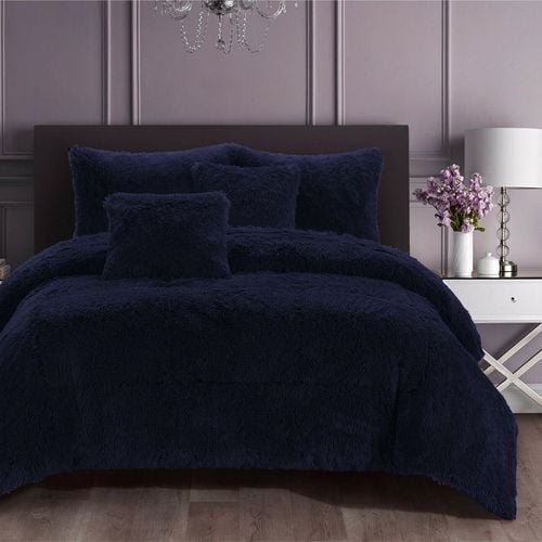 Ramesses 5 Piece Warm Soft Shaggy Fleece Comforter Set King Navy