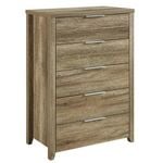 Tallboy with 5 Storage Drawers Natural Wood like MDF in Oak Colour