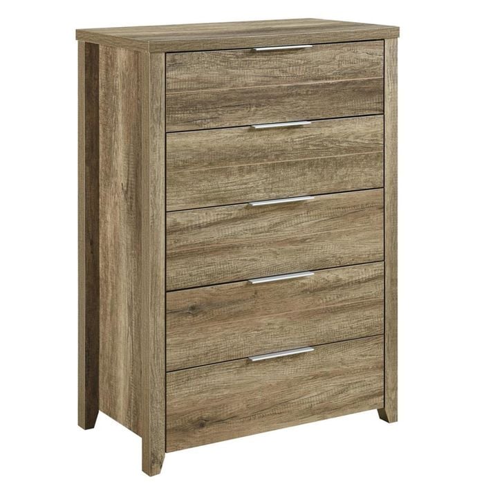 Tallboy with 5 Storage Drawers Natural Wood like MDF in Oak Colour