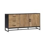 Oikiture Buffet Sideboard  Storage Cabinet 2 Doors 3 Drawers Black & Natural