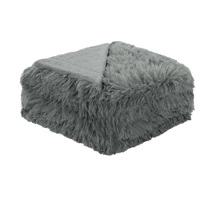 Hotel Living Soft Shaggy Long Hair Blanket Grey Queen