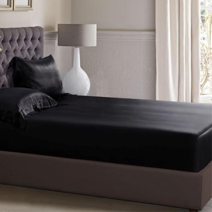 Luxor Double Black 1000TC Silk Silky Feel Satin Fitted Sheet+Pillowcase