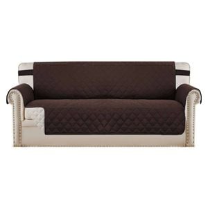 Smarcute 4 Seater Quilted Reversible Sofa Cover with Straps Brown