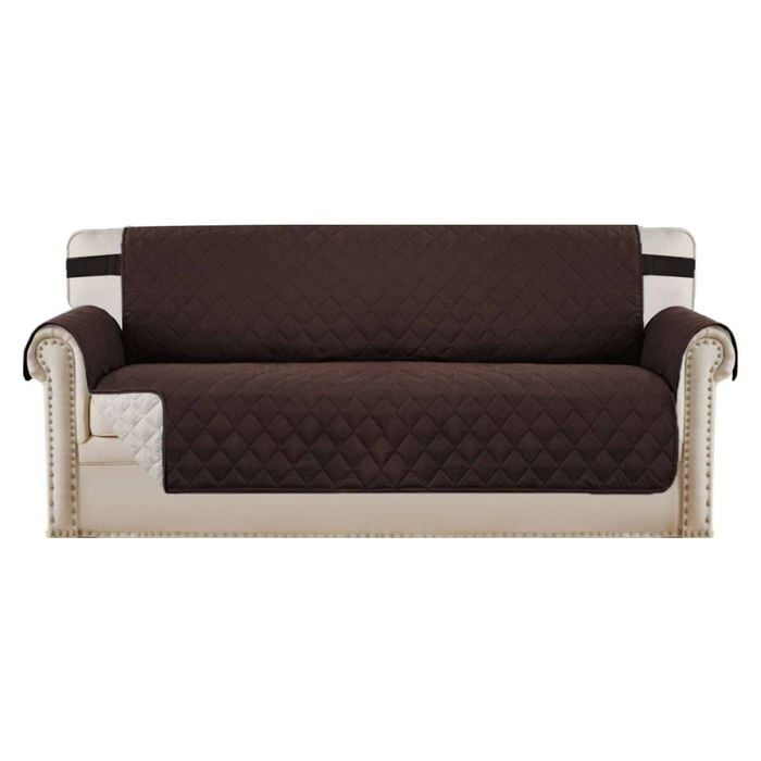 Smarcute 4 Seater Quilted Reversible Sofa Cover with Straps Brown