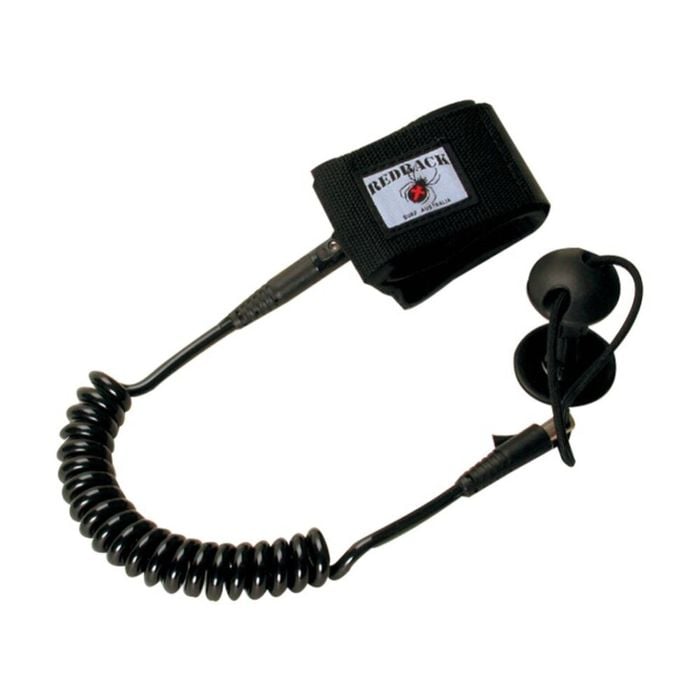 Redback Deluxe Coiled Bodyboard Leash Quick Release Urethane Wrist Strap Black