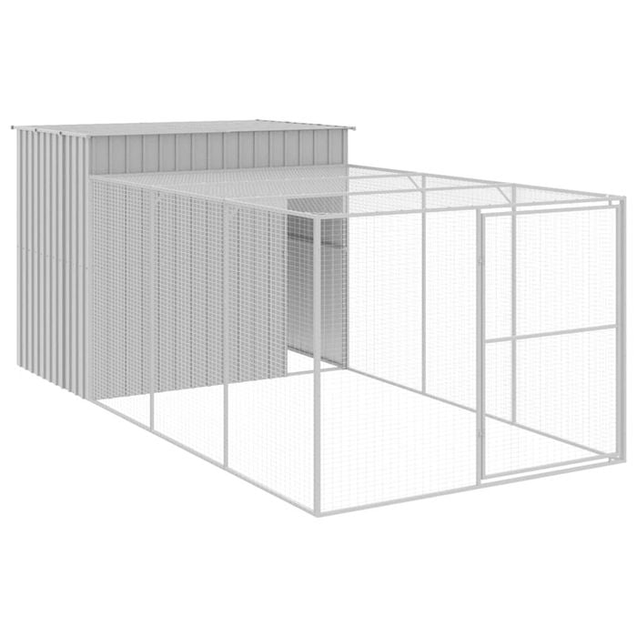 vidaXL Dog House Dog Crate Kennel with Roof and Run Light Grey Galvanised Steel 214x457x181 cm