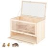 Costway 60x35.5x42cm Wood Lockable Hamster Cage W/mesh Flip Roof Acrylic