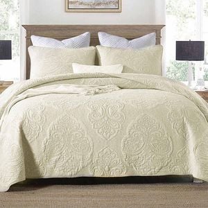 Cotton Rich Lightly Quilted Coverlet Set Royale Cream Queen