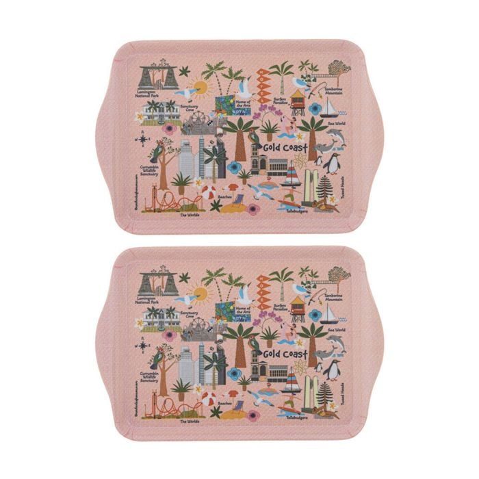 2x 2pc Ashdene Land Down Under Gold Coast Melamine Scatter Tray Peach 21x14.2cm