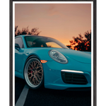Galrie Blue Sports Car at Sunset - Modern Automotive Art Photography Print, Black Frame, A1 60 x 84cm (23 x 33inch)