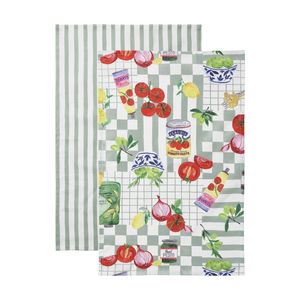 2pc Porto Italian Inspired Valentina Kitchen Tea Towels Sage Green 45x70cm