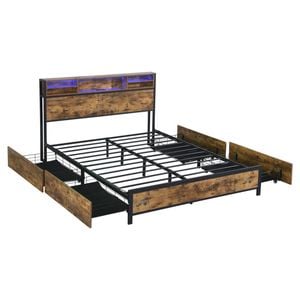 Levede Industrial Style RGB Metal Bed Frame with 4x Drawers Queen