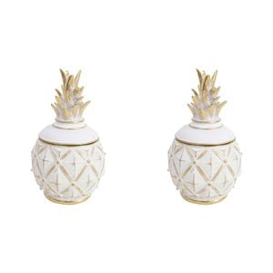 2PK LVD Pineapple Box White Decorative Home Decor Ornament Statue 10.5x19cm