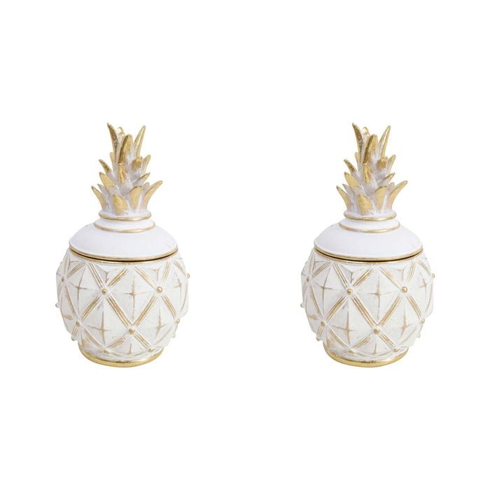 2PK LVD Pineapple Box White Decorative Home Decor Ornament Statue 10.5x19cm
