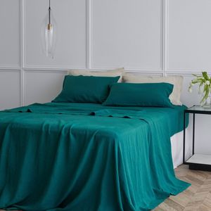 Bedding Co. Sheet Set 100% French Flax Linen Soft Emerald Green King