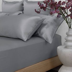Bedding Co. Fitted Sheet 100% Mulberry Silk 22 Momme Silver Grey Double
