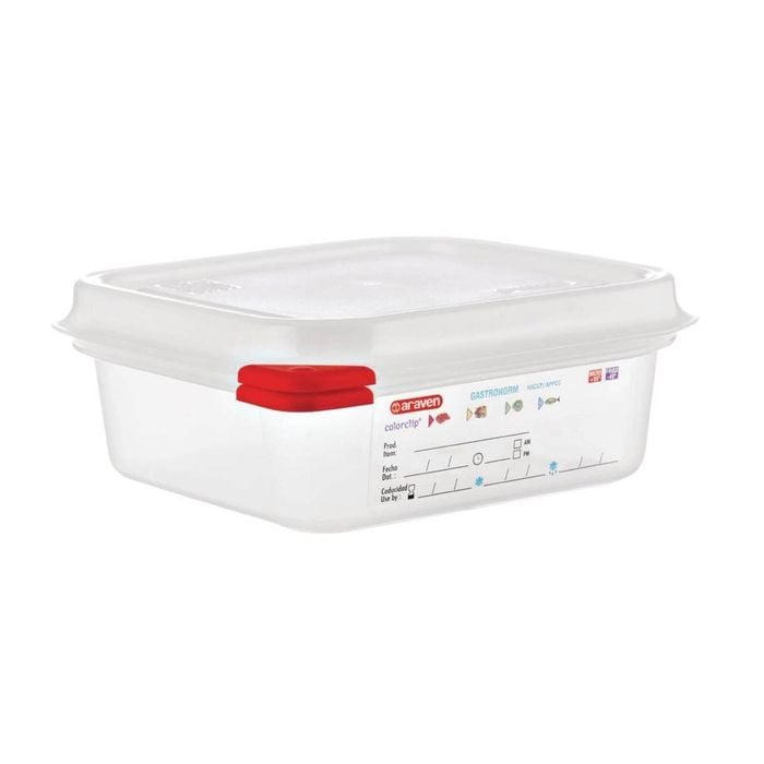 Araven Polypropylene Gastronorm Food Storage Containers With Airtight Lids 1/6 Gn 65mm 1.1l 4 Pack