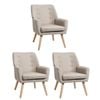 Oikiture 3x Armchair Lounge Chair Linen Accent Armchairs Tub Chairs Sofa Beige