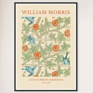 Galrie William Morris Trellis Cotton Print (1864) Timeless Elegance for Your Home, Black Frame, A1 60 x 84cm (23 x 33inch)