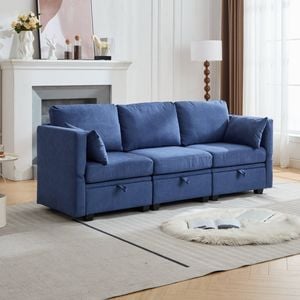 Homfurn 3 Seater Modular Sectional Sofa with Storage, Blue