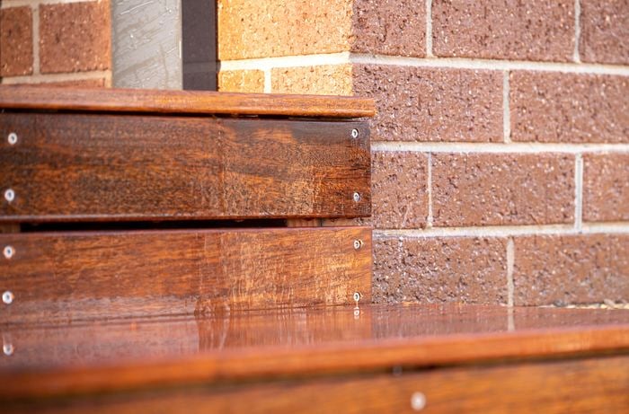 Wooden decking outside of a house