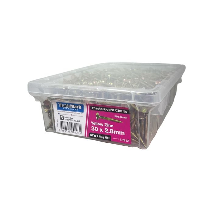 TradeMark 30 x 2.8mm Plasterboard Ringshank Zinc Plated Clouts