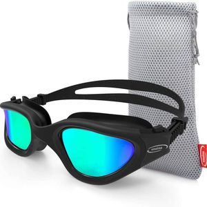 Emsina Swim Goggles, Polarized Swimming Goggles Anti-Fog for Adult Men Women  (Black Gold Lens) …