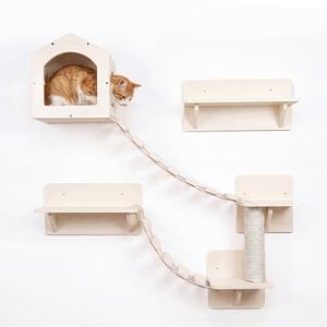 Advwin All-in-one Cat Wall Shelves Wooden Climbing Wall with Scratching Post