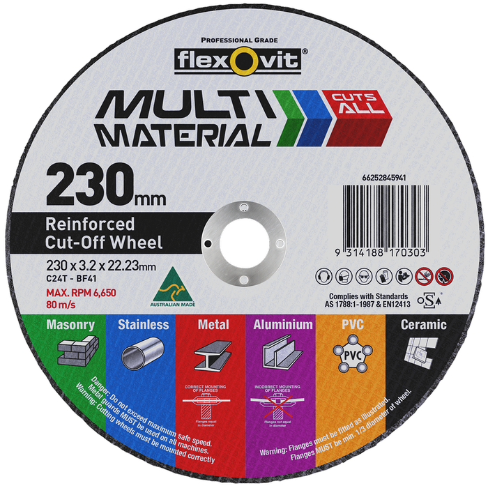 Flexovit 230 x 3.2 x 22.23mm Multi Material Reinforced Cut Off Wheel