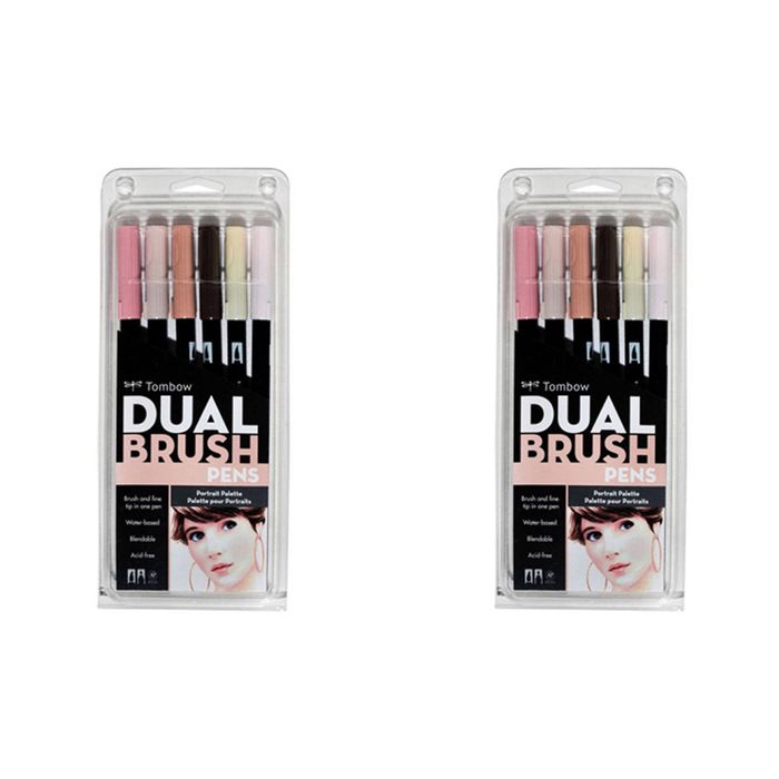 2x 6pc Tombow Dual Brush/fine Pen Marker Water-based Sketching/drawing Portrait