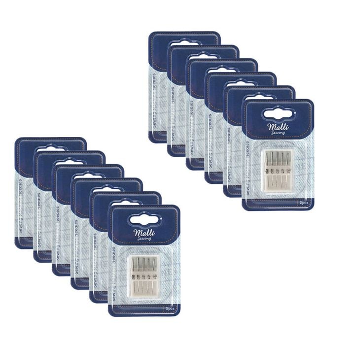 12x 5pc Malli Sewing Steel/plastic Sewing Machine Needles Silver Assorted Sizes