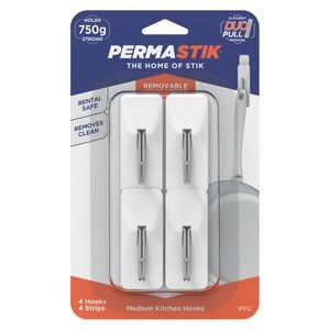 Permastik Medium White Kitchen Hooks - 4 Pack