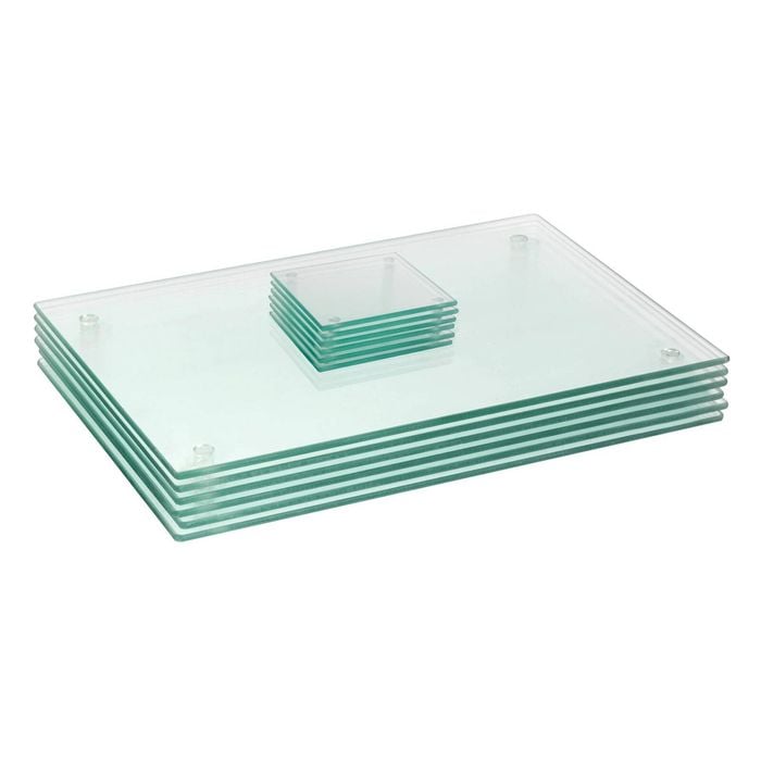 12pc Glass Placemats & Coasters Set - 40 x 30cm - Clear - Dining Table Protection Place Mats Cup Drink Coasters
