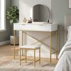 Oikiture Dressing Table Stool Set Round Mirror 2 Drawers White and Gold