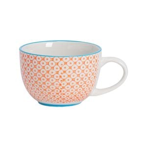 Nicola Spring Hand-printed Cappuccino Cup - Japanese Style Porcelain Coffee Teacup - Orange - 250ml
