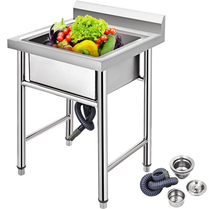 VEVOR Handmade Sink Silver Non-magnetic Stainless Steel for Farmhouse Cafe Shop Hospital
