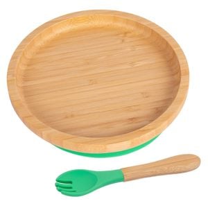 Tiny Dining Bamboo Round Baby Weaning Plate & Fork Set