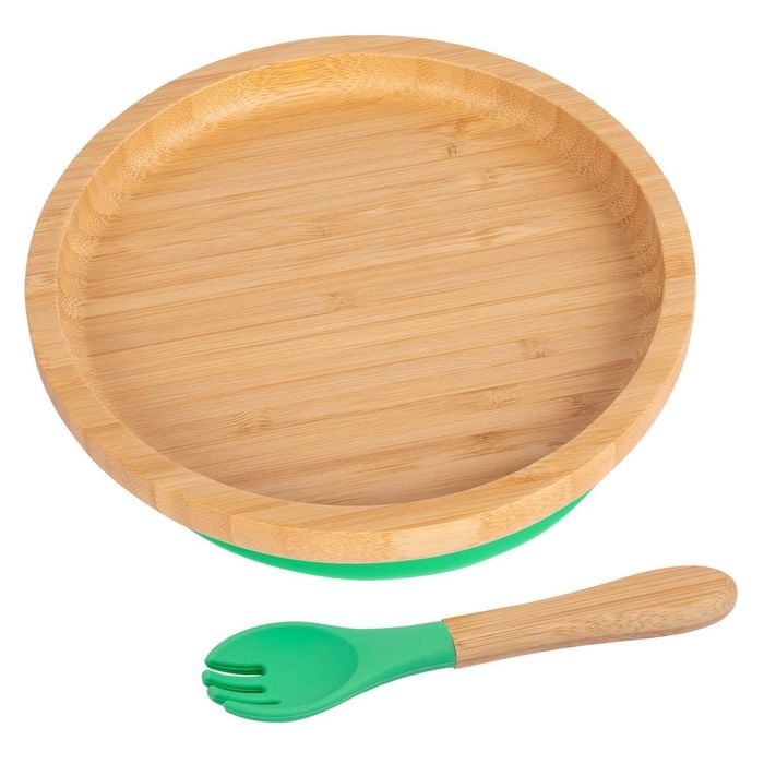 Tiny Dining Bamboo Round Baby Weaning Plate & Fork Set