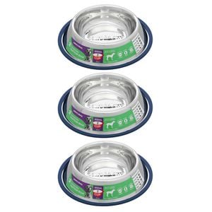 Paws & Claws Dog Feeding Bowl 850ml/25cm Stainless Steel Blue 3 Pack