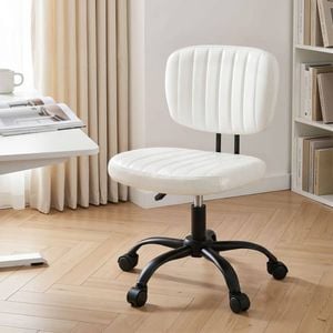 HOMFURN Armless Office Chair with Wheels – Ergonomic PU Leather Task Chair, Height Adjustable 45-54cm, 360° Swivel, White