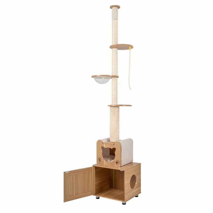 Costway 256-275cm Adjustable Cat Tower Floor To Ceiling Tree Litter Box