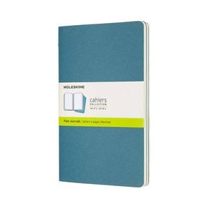 3pc Moleskine Cahier Soft Cover Notebook/journal Plain Set Brisk Blue Large