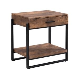 IHOMDEC Industrial Night Stands Side Table with Drawer Rustic Dark Brown